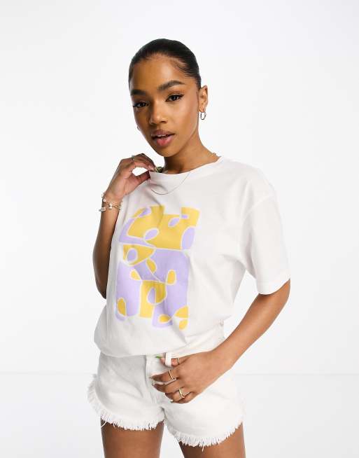 Monki oversized graphic t shirt in white