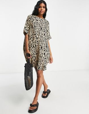 Monki oversized shirt dress in abstract swirl print - ASOS Price Checker
