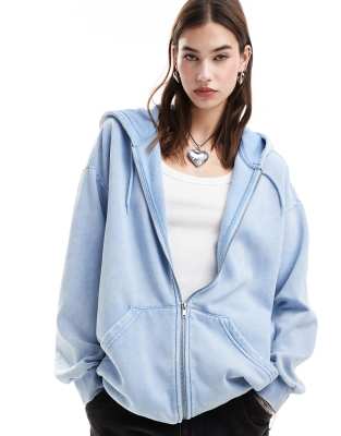 Monki oversized hoodie in acid wash light blue