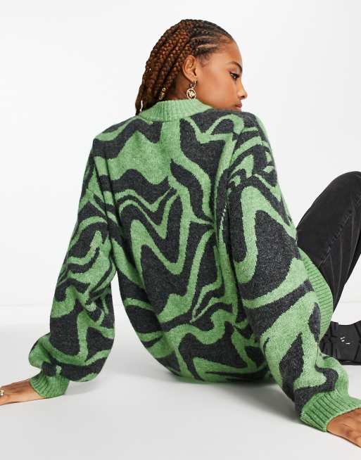 Monki oversized jacquard sweater in green swirl