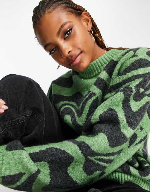 Monki oversized jacquard sweater in green swirl | ASOS