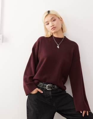 Monki Monki oversized jumper with drop shoulder in burgundy-Red