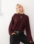[Monki] Monki oversized jumper with drop shoulder in burgundy-Red XL Burgundy