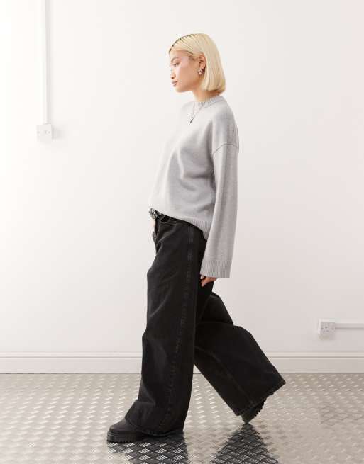 Monki oversized jumper with drop shoulder in grey melange