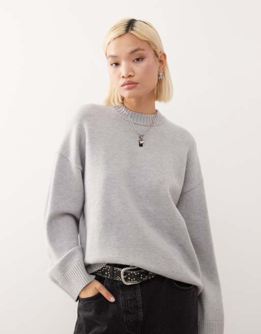 Monki oversized jumper with drop shoulder in grey melange
