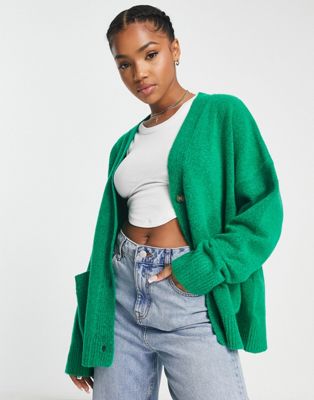 Monki oversized knitted cardigan in bright green - ASOS Price Checker