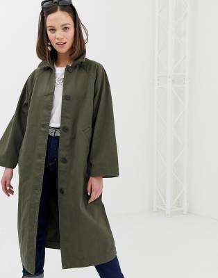 Monki oversized lightweight coat in khaki-Beige