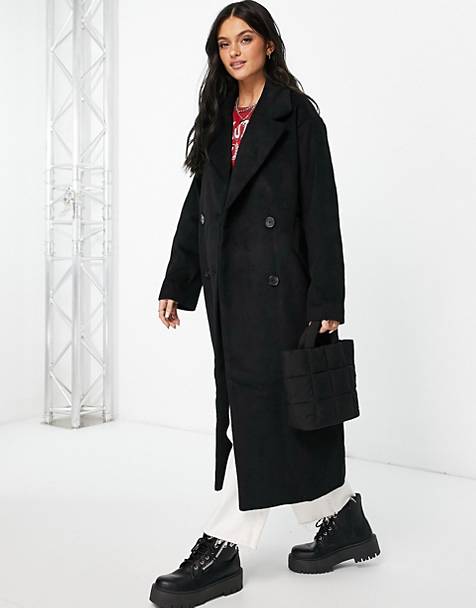 Monki oversized long coat in black