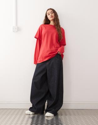 Monki Oversized Long Sleeve Layered T-shirt In Red