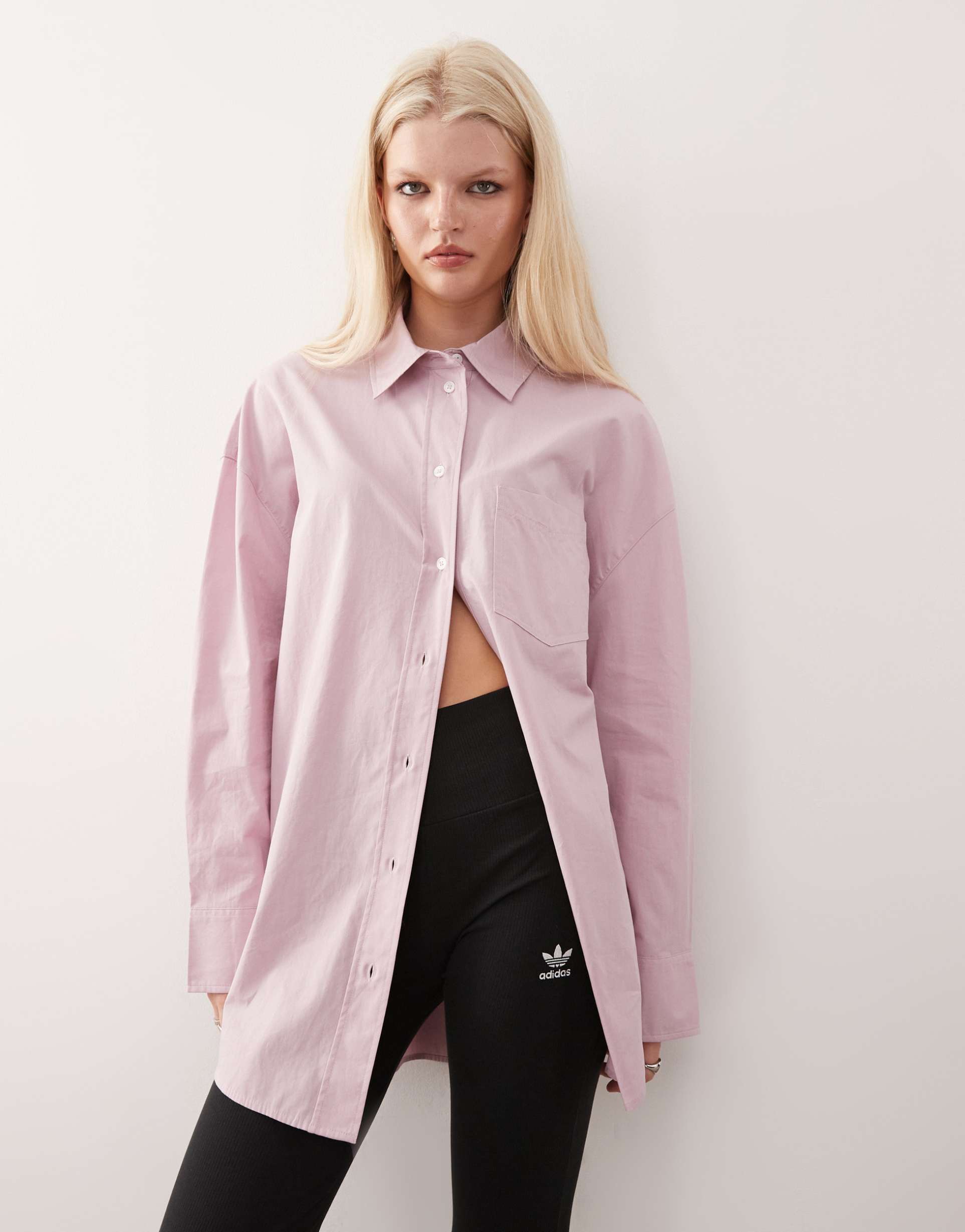 monki oversized long sleeve shirt in pink