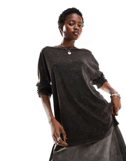 Monki oversized long sleeve t-shirt in black washed
