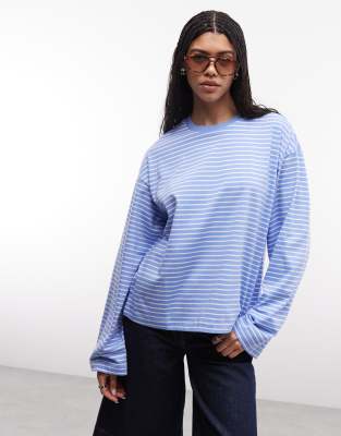 Monki Oversized Long Sleeve T-shirt In Blue