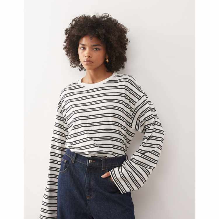 Monki oversized long sleeve T-shirt with side slits in black