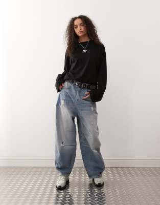 Monki Oversized Long Sleeve T-shirt With Side Slits In Black