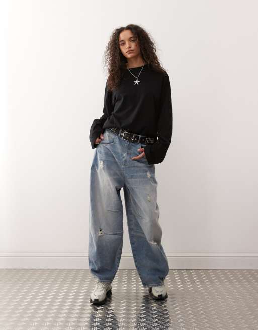 Monki oversized long sleeve t-shirt with side slits in black