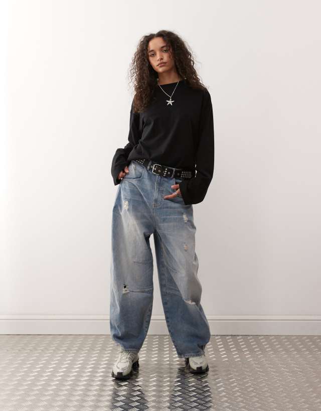 Monki oversized long sleeve T-shirt with side slits in black | ASOS