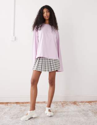 Monki oversized long sleeve t-shirt with side slits in light pink | ASOS