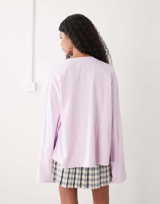 Monki oversized long sleeve t-shirt with side slits in light pink, 3 of 4