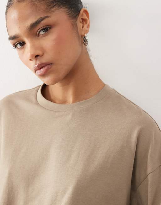 Monki oversized long sleeve t-shirt with side slits in mocha, 4 of 4
