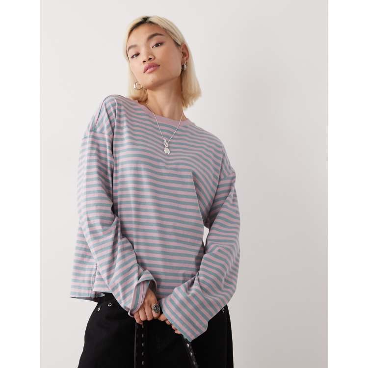 Monki oversized long sleeve T-shirt with side slits in pink