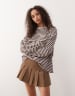 Monki oversized long sleeve T-shirt with side slits in pink and chocolate brown stripe