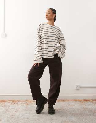Monki Oversized Long Sleeve T-shirt With Side Slits In Multi