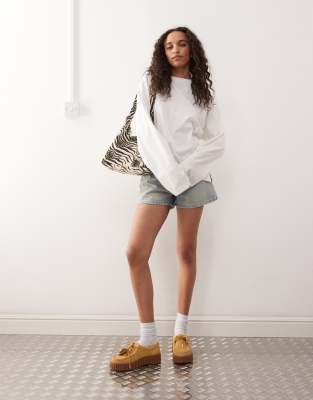 Monki Oversized Long Sleeve T-shirt With Side Slits In White