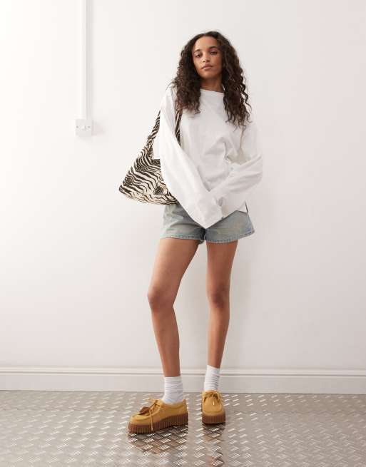 Monki oversized long sleeve t-shirt with side slits in white