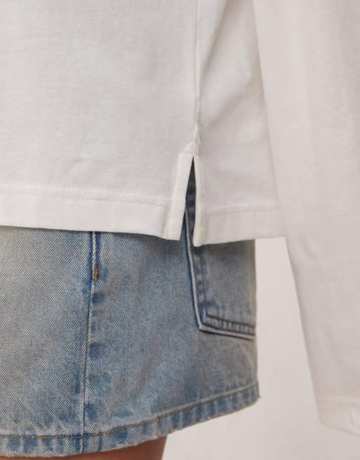 Monki oversized long sleeve T-shirt with side slits in white, 3 of 4