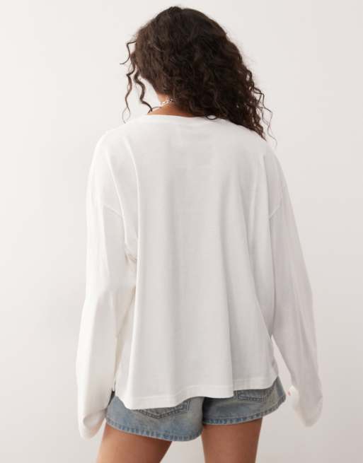 Monki oversized long sleeve t-shirt with side slits in white