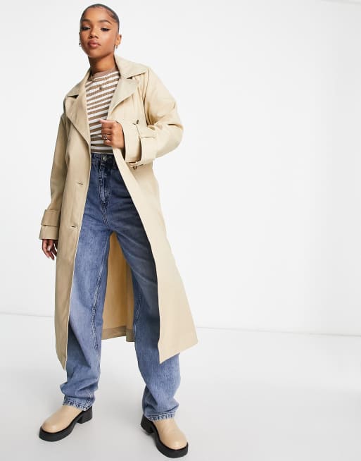 priester sterk Tapijt Monki oversized longline belted trench coat in beige twill | ASOS