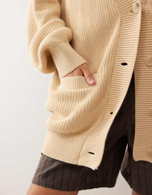 Monki oversized longline cardigan in caramel, 3 of 4
