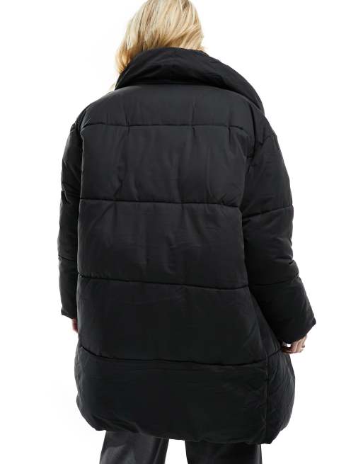 Monki longline puffer store jacket in black