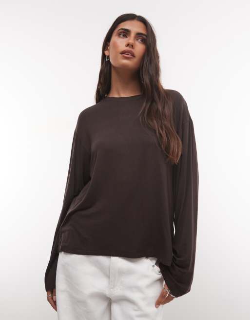 Monki oversized longsleeved t-shirt in brown, 2 of 4