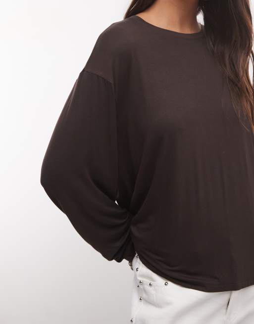 Monki oversized longsleeved t-shirt in brown, 3 of 4