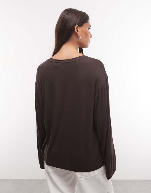 Monki oversized longsleeved t-shirt in brown, 4 of 4