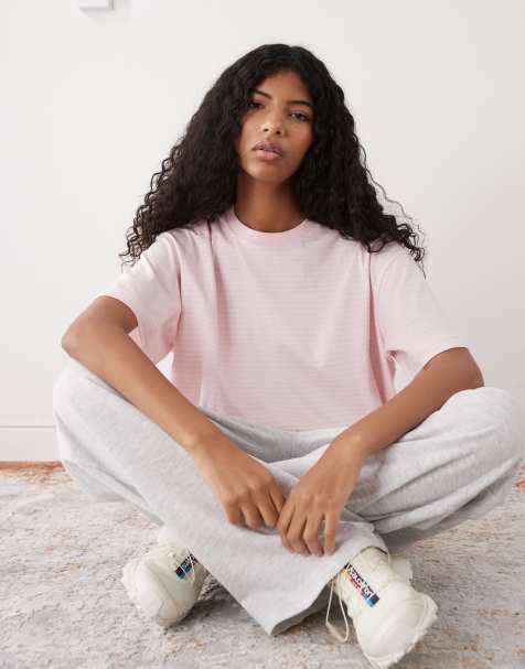 Monki - Oversized lyserød T-shirt med striber - view 1
