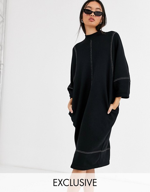 Monki oversized midi dress with crew neck in black