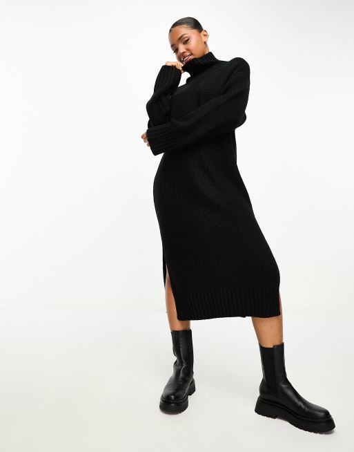 Monki oversized midi jumper dress with side splits in black | ASOS