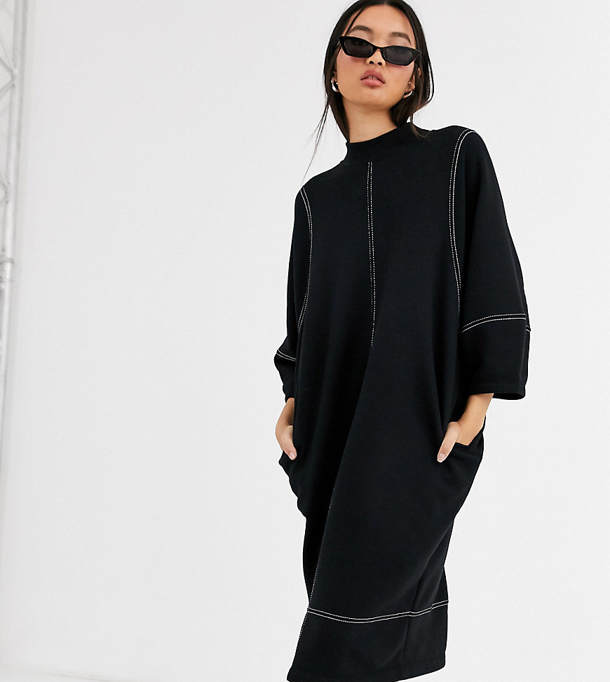 Monki - Oversized midi-jurk met ronde hals in zwart