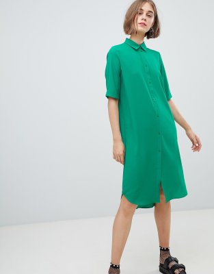 Monki Oversized Midi Shirt Dress In Green