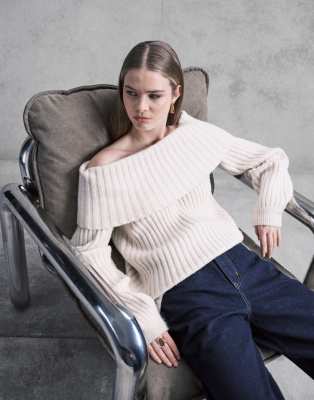 Monki Oversized Off The Shoulder Knit Sweater In White