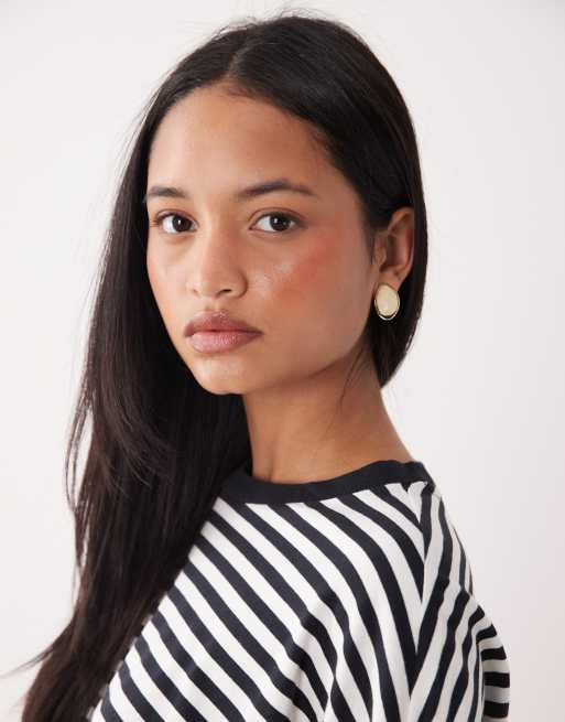 Monki - Oversized og langærmet T-shirt med sideslidser og sort/hvide striber, 4 af 4
