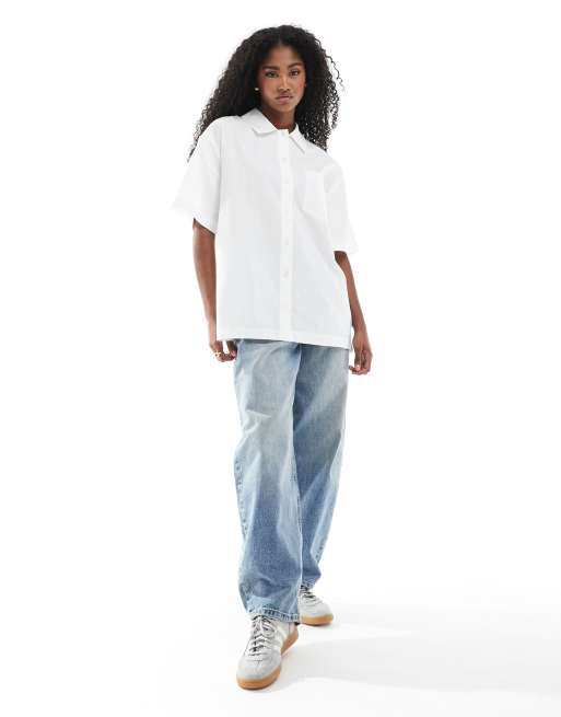 Monki - Oversized overhemd met korte mouwen in wit, 2 van 4