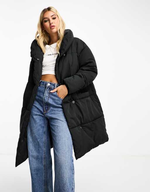 Monki oversized padded coat in black