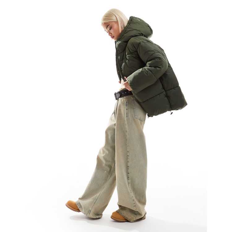 Monki oversized padded coat in khaki ASOS