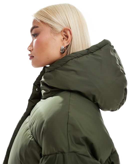 Monki oversized padded coat in khaki