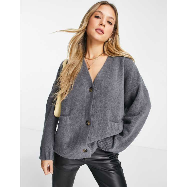 Monki oversized polyester cardigan in dark grey - GREY