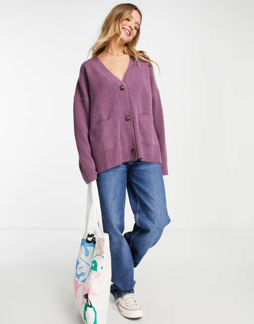 Monki oversized polyester cardigan in purple PURPLE
