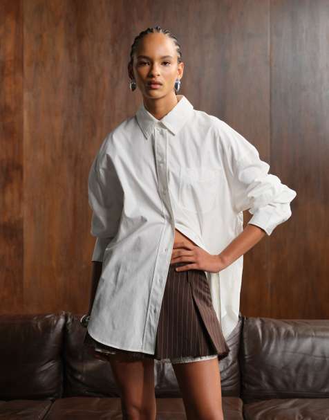 Monki oversized poplin shirt in white - view 1